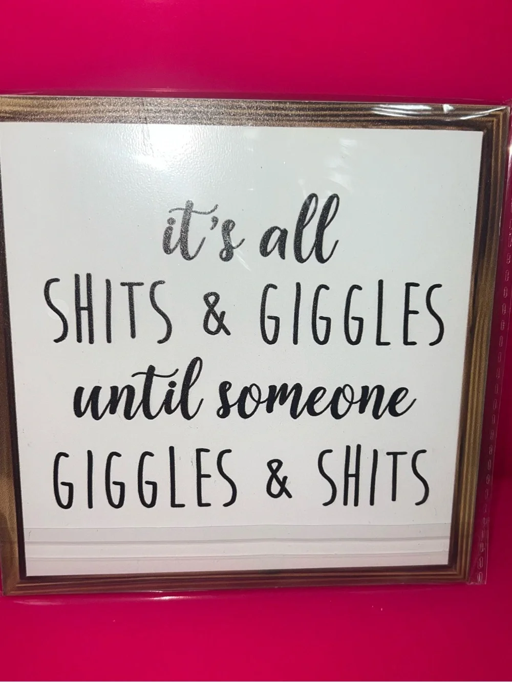 White and Black Humorous Wall Sign - 'It's All Shits & Giggles'